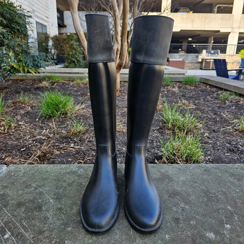 Naot Women Rain Boots 7 Black Grey Equestrian Tall‎ Riding Waterproof Minimal